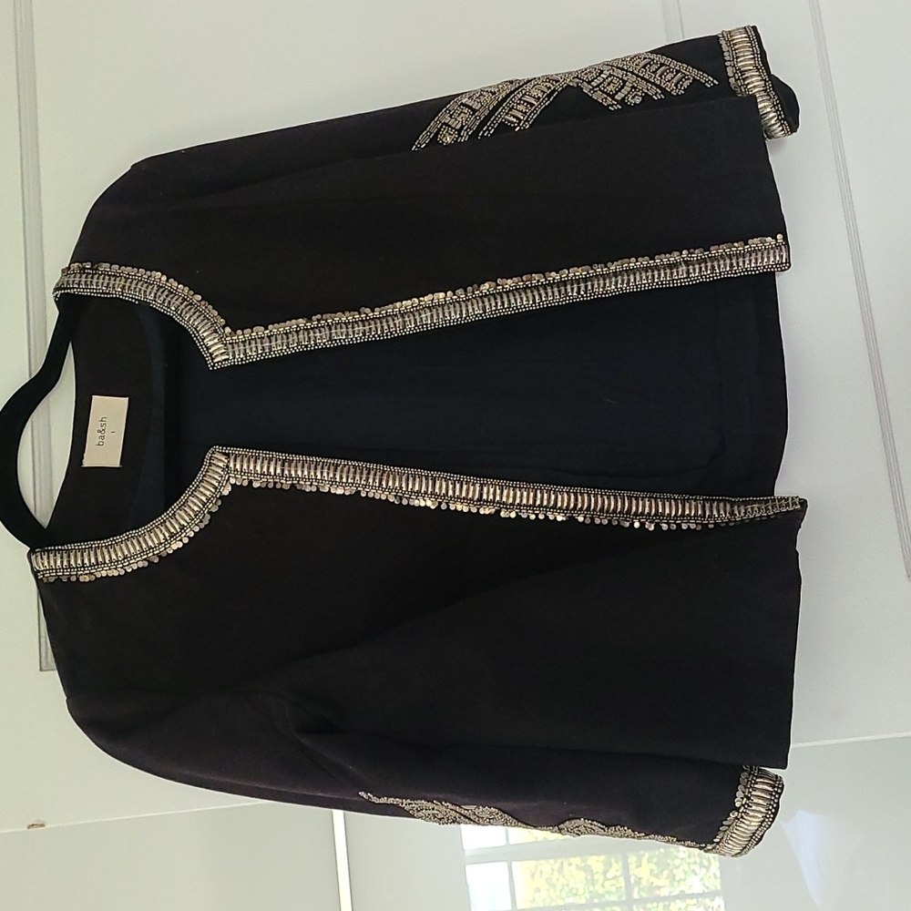 BA&SH black denim bolero silver pallette detailing